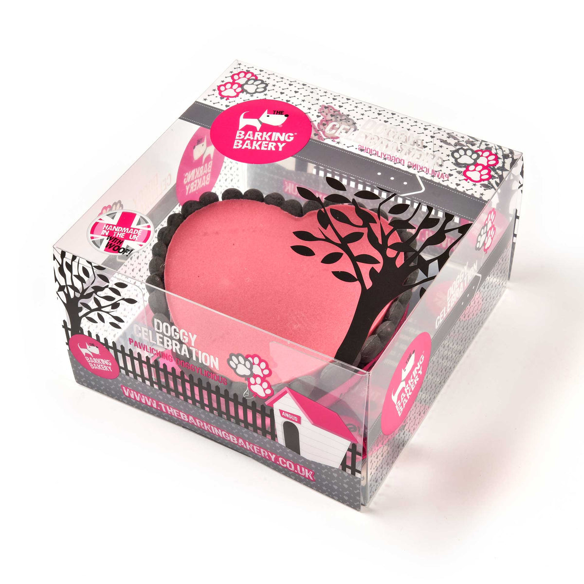 Handwritten Pink Heart Shaped Pawty Cake w/ Ribbon & Bones | Please allow 5-7 working days